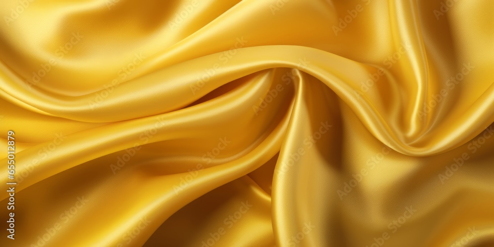 Obraz premium a yellow golden silky satin fabric weave textile texture wallpaper background. soft and smooth. 2:1, 6000x3000 pixel. Generative AI