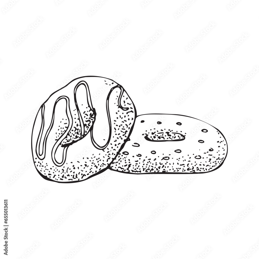 Minimalistic baking pattern. Two donuts. Scrapbooking. Line art. Vector illustration Minimalistic baking pattern. Two donuts. Scrapbooking. Line art. Vector illustration