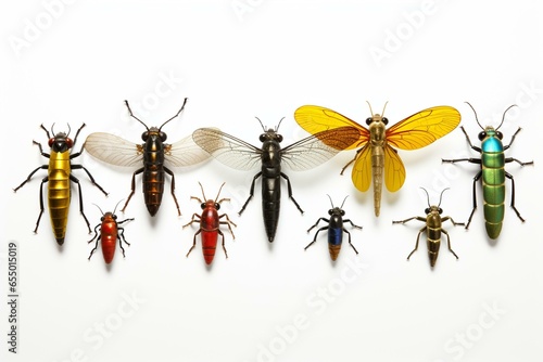 Row of 3D insects on white background. Generative AI
