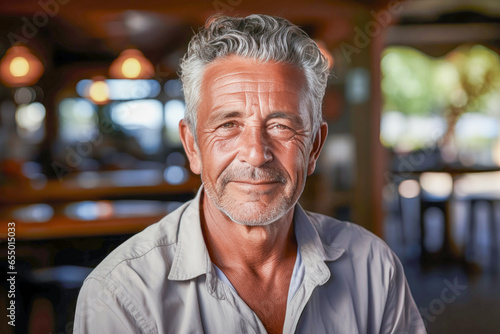 Healthy, good-looking senior Latin or Hispanic man in his sixties, smiling, expressing warmth, positivity and confidence.