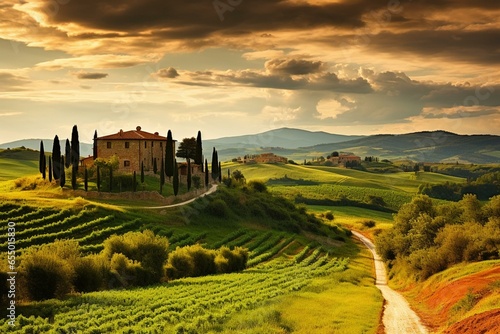 Landscape in Tuscany, Italy. Generative AI