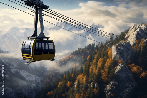 Mountain cable car. Generative AI photo
