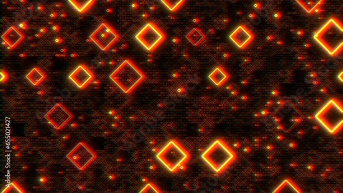 A futuristic pattern of red and yellow glowing dots against a black background, suitable for adding a tech inspired touch to designs photo