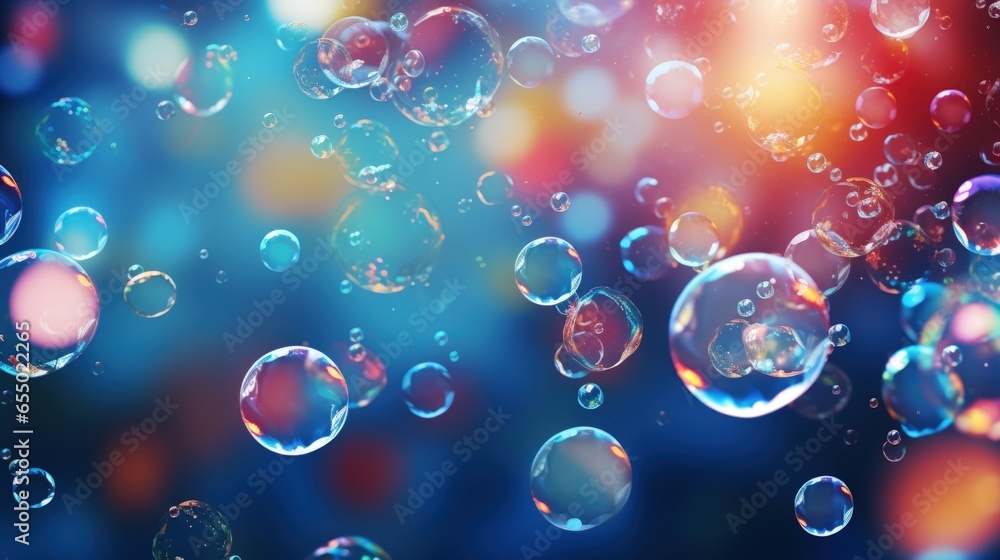 Abstract beautiful flying bubbles on a colorful background.
