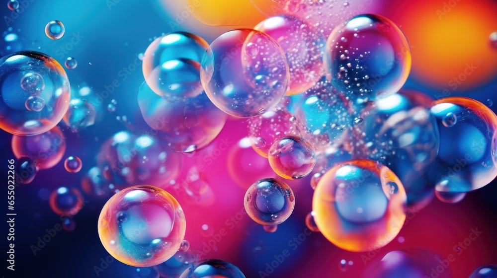Abstract beautiful flying bubbles on a colorful background.