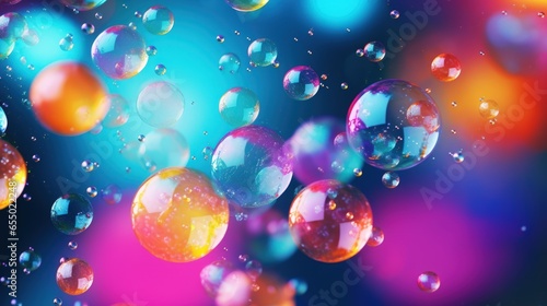 Abstract beautiful flying bubbles on a colorful background. © ant