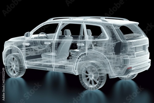3D illustration of SUV car with x-ray effect. Generative AI