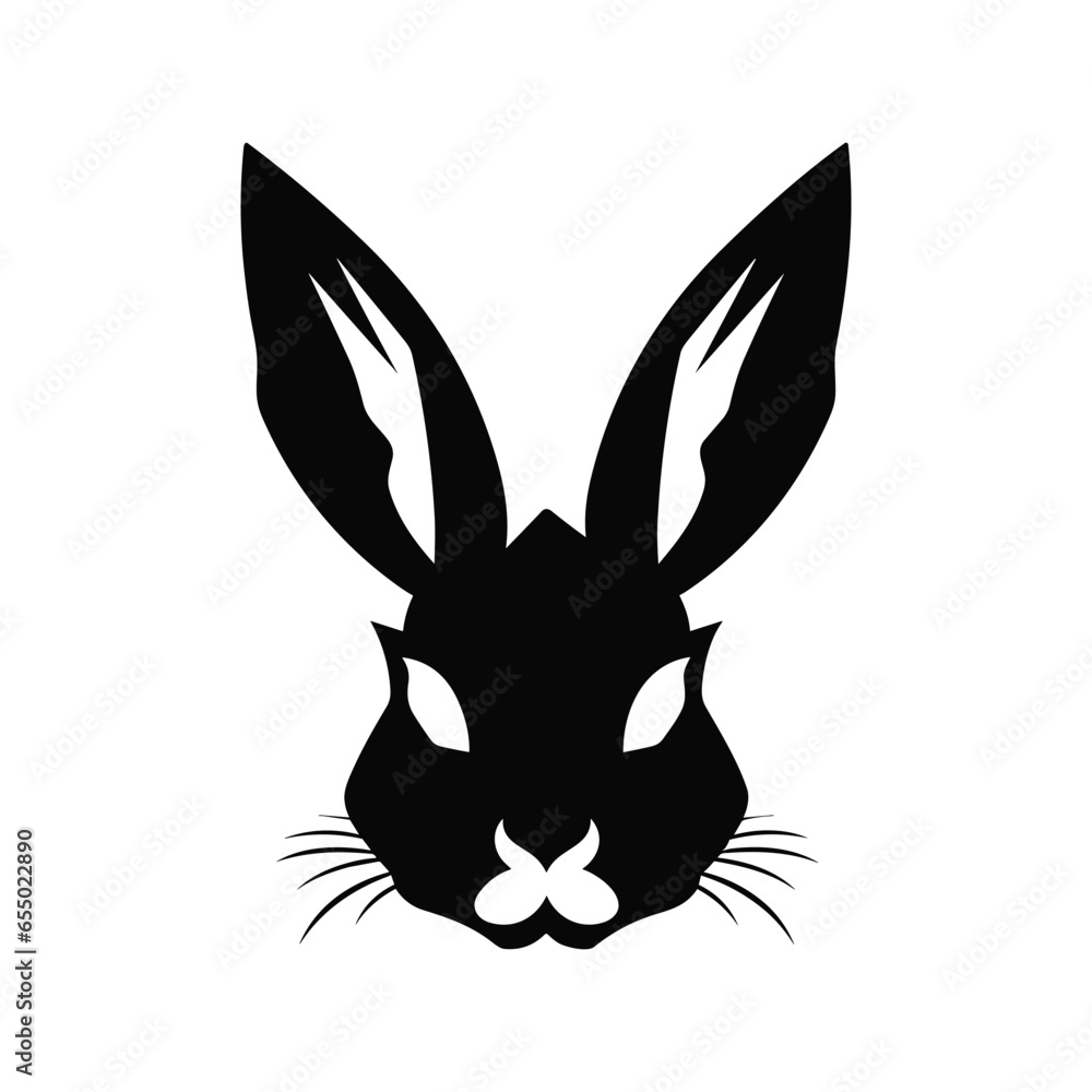 Angry  Bunny Face Black Color Vector