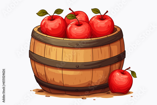 Apples in a wooden barrel vector flat isolated vector style illustration photo