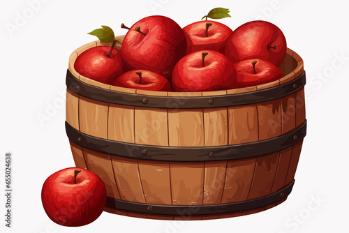 Apples in a wooden barrel vector flat isolated vector style illustration photo