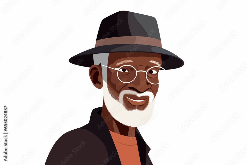 happy black old man close up vector flat isolated vector style illustration