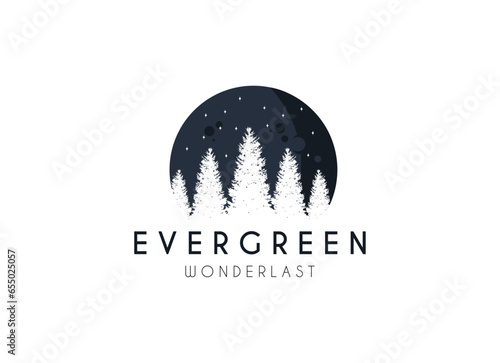 pine evergreen fir hemlock spruce conifer cedar coniferous cypress larch pinus tree forest vintage retro hipster line art Logo design
