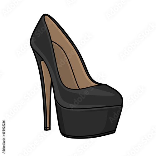 Vector illustration of platform pump woman shoes lineart isolated on white background, signs and symbol