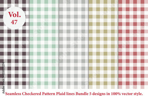 Plaid lines Pattern checkered Bundle 5 Designs Vol.47,vector Tartan seamless