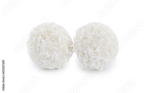 Tasty sweet coconut balls isolated on white