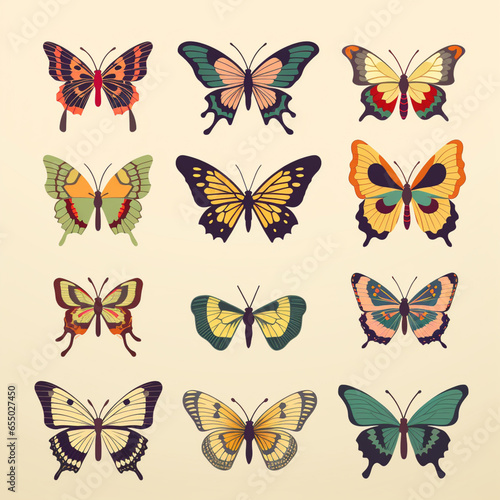 vintage butterfly set of many different patterns and colors © alex