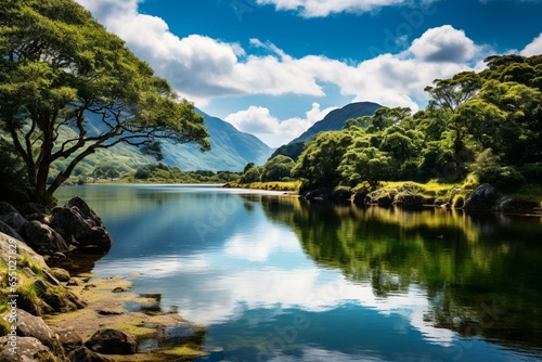 Scenic lake in Killarney National Park, Kerry, Ireland. Generative AI photo