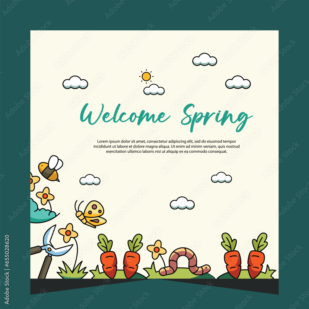 Fototapeta premium Spring post social media template. Vector design