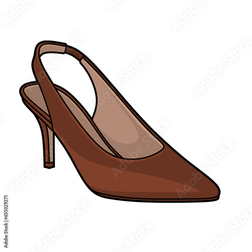 Vector illustration of slingback pump shoes lineart isolated on white background, signs and symbol