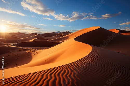 Spectacular desert landscape dunes sunset stock photo