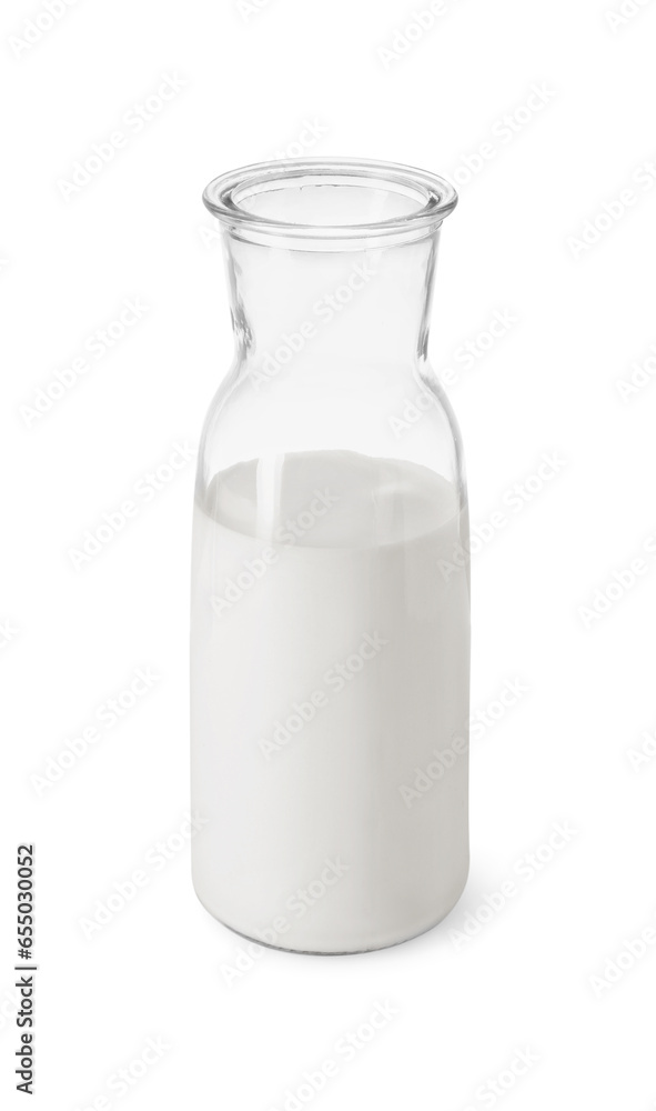 Glass carafe of fresh milk isolated on white Glass carafe of fresh milk isolated on white