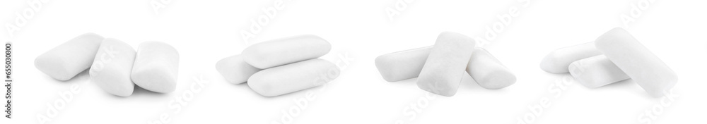 Pellet chewing gums isolated on white, set Pellet chewing gums isolated on white, set