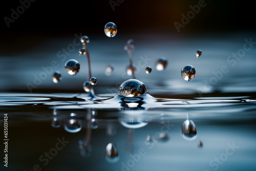 Water droplets floating on a body of water. Generative AI