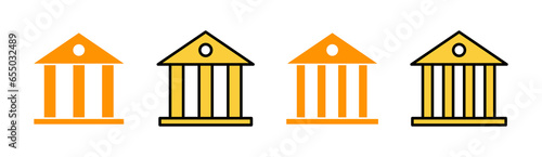 Bank icon set for web and mobile app. Bank sign and symbol, museum, university