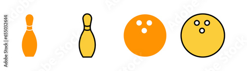 Bowling icon set for web and mobile app. bowling ball and pin sign and symbol.