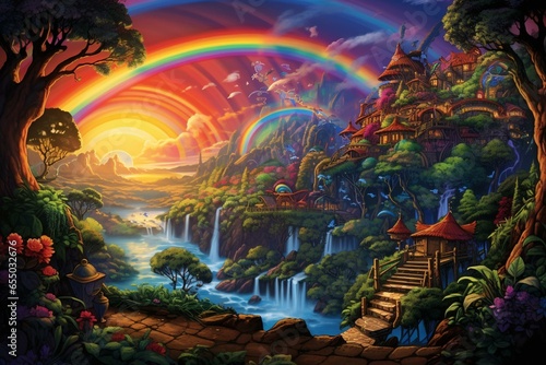 rainbow's end with a abundant treasure. Generative AI © Serafina