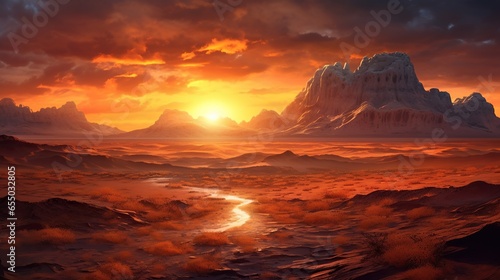 Desert landscape with sand dunes at sunset © andri
