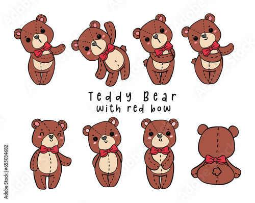 Cute innocence Teddy Bear Cartoon Doodle Collection, Adorable Hand Drawn Poses
