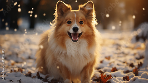 dog in snow HD 8K wallpaper Stock Photographic Image