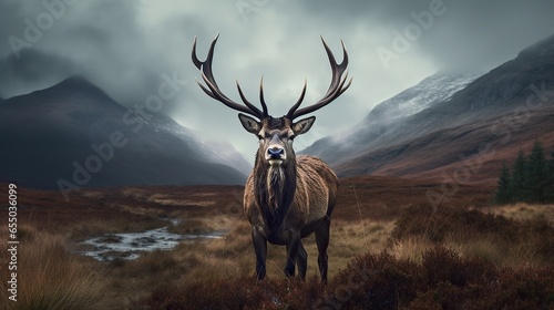 Red Deer stag in the Scottish Highlands during rutting season © andri