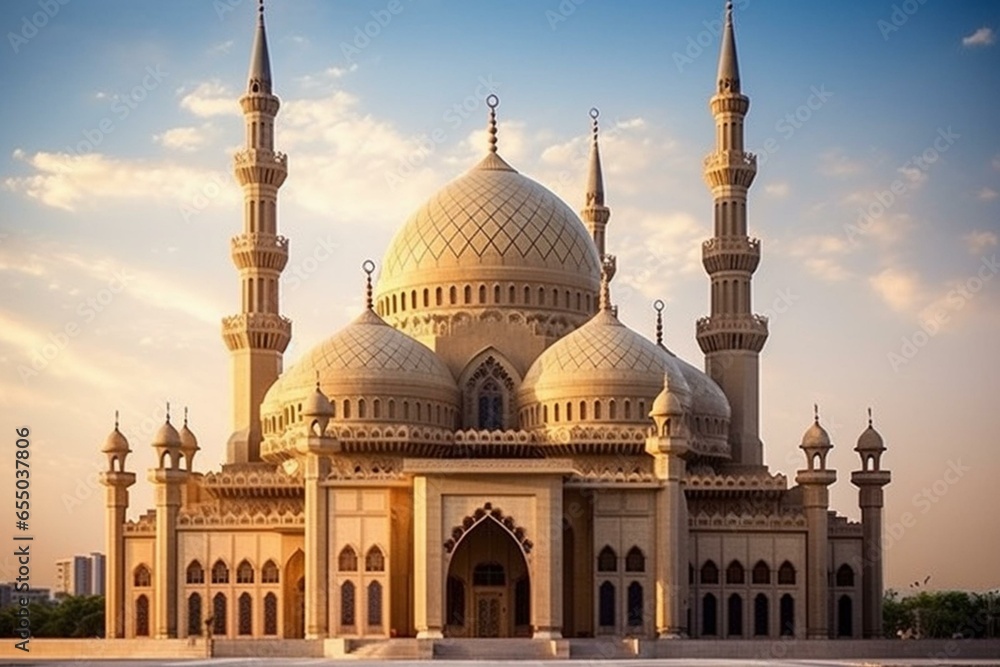 Mesmerizing mosque showcasing exquisite Islamic architectural beauty. Generative AI