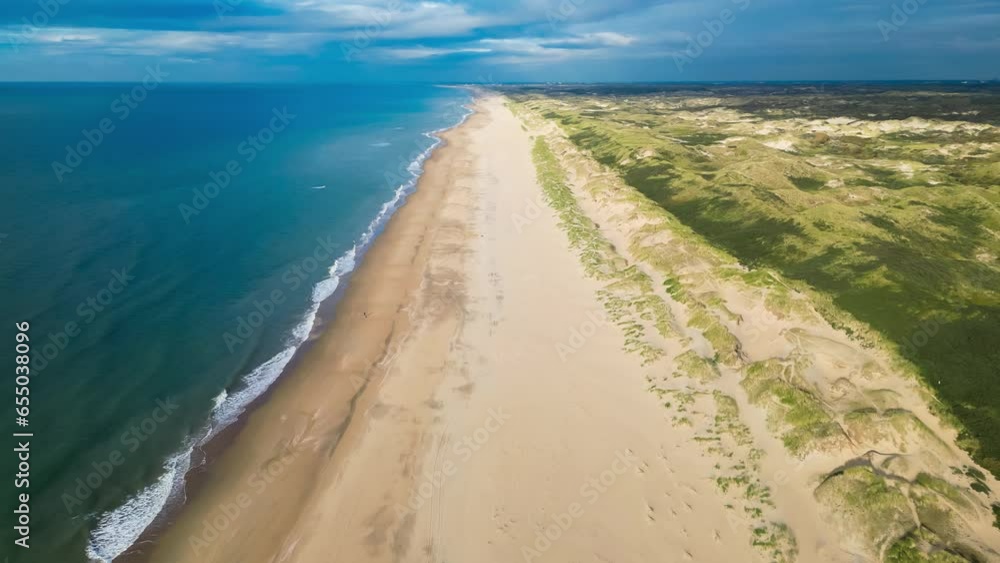 Aerial drone view of northern sea coastline dunes, beach, sea. High quality 4k footage Aerial drone view of northern sea coastline dunes, beach, sea. High quality 4k footage