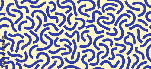 Monochrome doodle pattern. Funny monochrome pattern. Curved blue lines