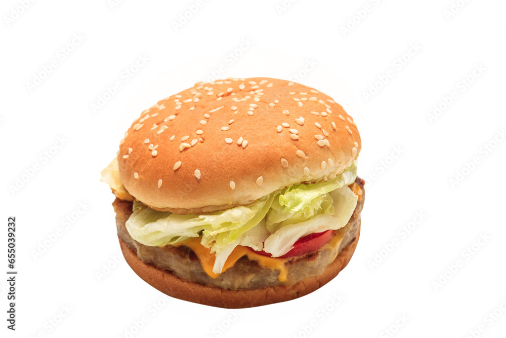 Hamburger with organic vegetables, fast food on white background. Hamburger with organic vegetables, fast food on white background.
