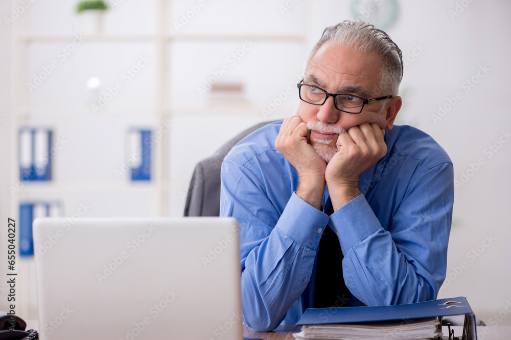 Old male employee working in the office