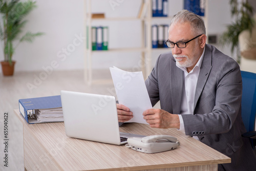 Old male employee working in the office