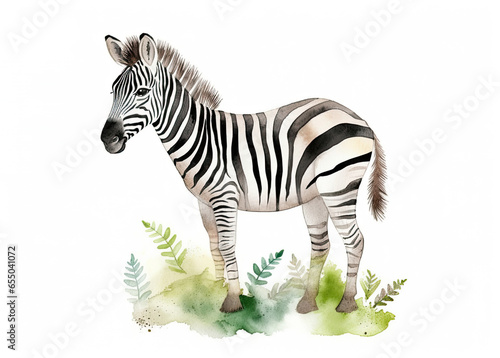 a cute baby zebra calf animal pastel color watercolor painting illustration children s decor print with white background