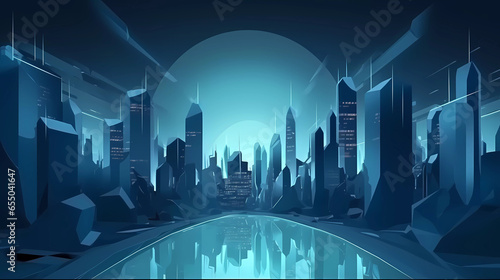 Futuristic smart cityscape with skyscrapers and neon-lit light.smart city concept.flat illustration background.