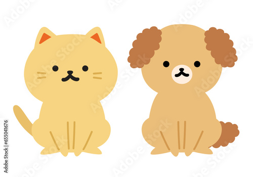 犬と猫のシンプルかわいいイラスト