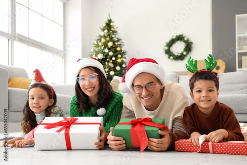 Happy family with presents ...