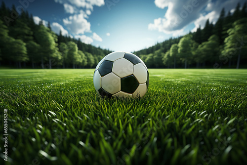 Soccer field in football stadium with line grass pattern. Sport background and athletic wallpaper concept. 