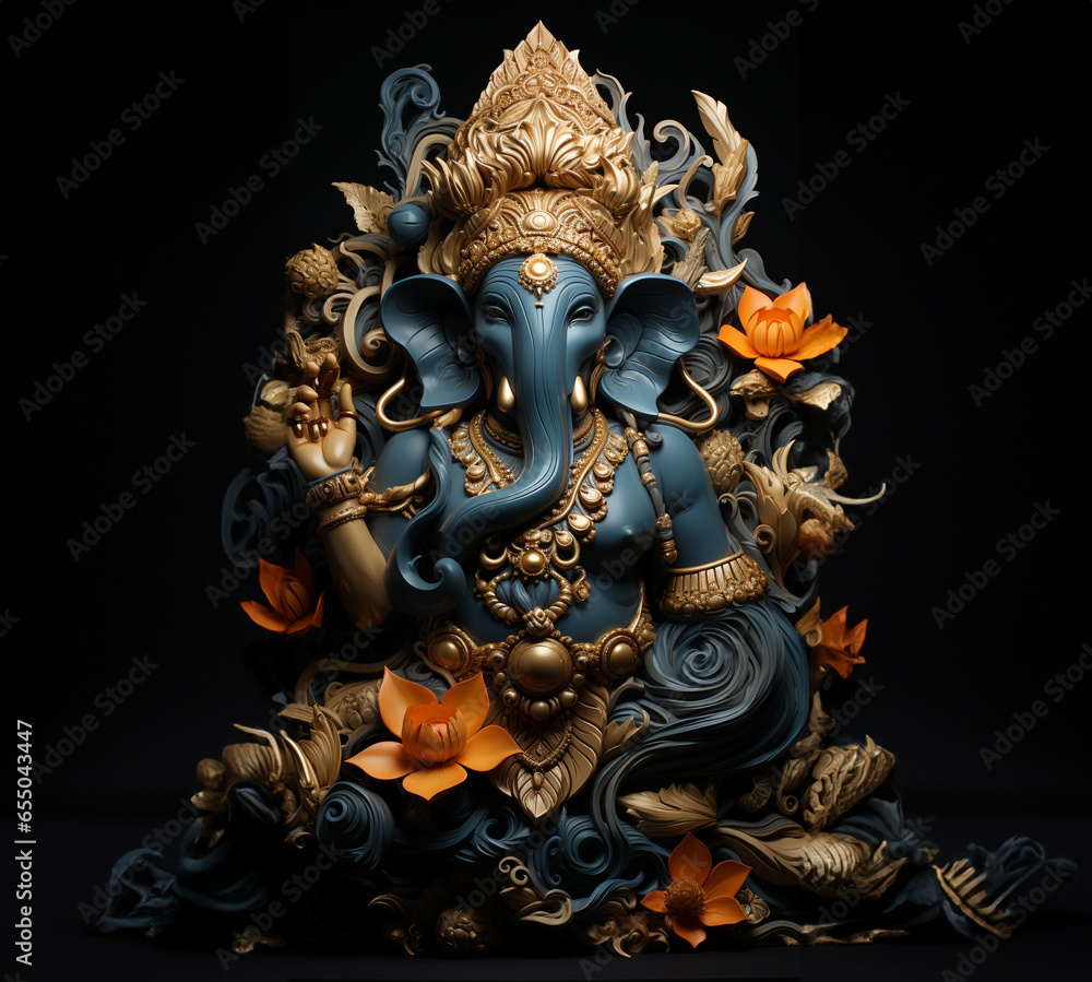 wall art with black background and show god very attractive lord ganesh. 