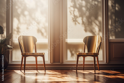 two chairs in front of a window 