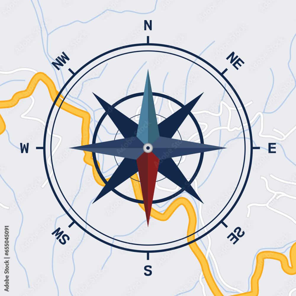 Vector flat map compass background Vector flat map compass background