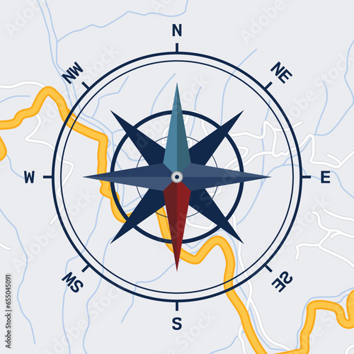 Vector flat map compass background