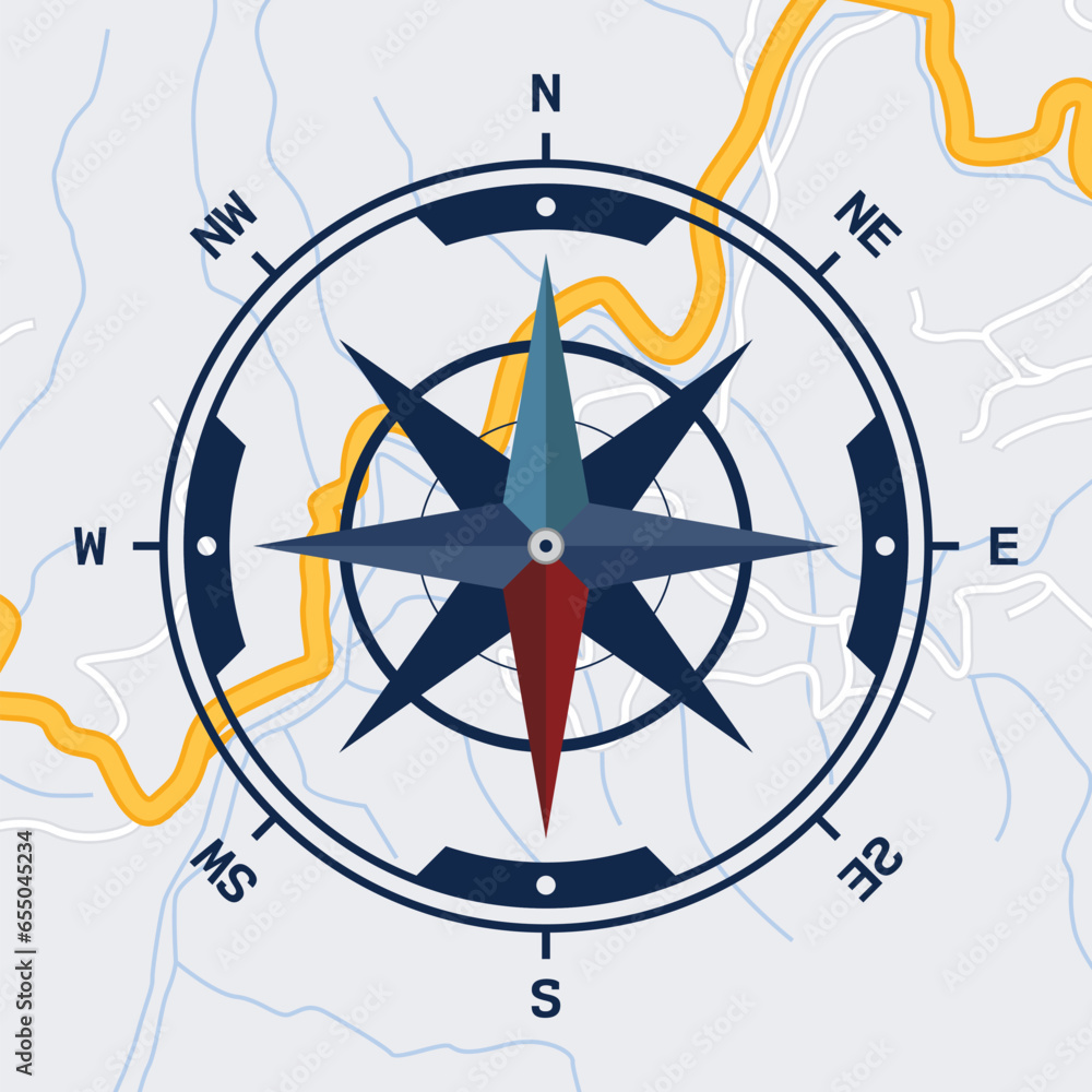 Vector flat map compass background Vector flat map compass background